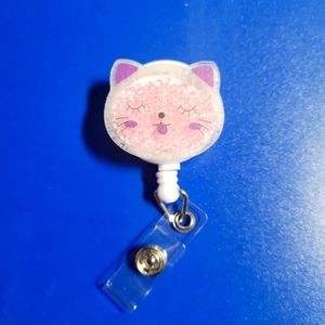 Pink Kitty Shaker Retractable Badge Reel
